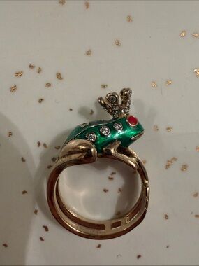 Vintage Signed Hidalgo .925 Sterling Silver Green Enamel Frog Prince Ring Size 9